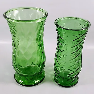 Vintage EO Brody Green Diamond Optic Glass Vases • $14