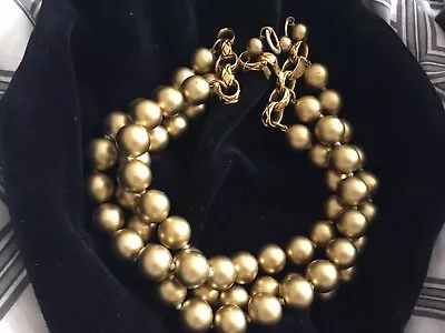 Authentic Chanel Matte Gold Vintage Tripple Strand Bead Classic Choker Necklace  • $899