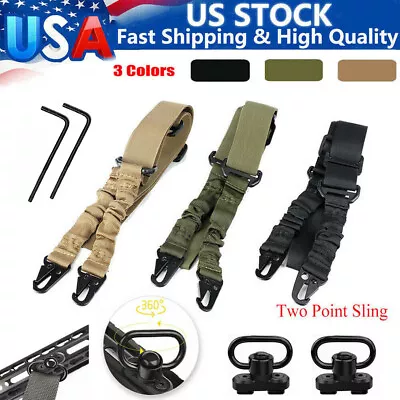 Tactical 2 Point Adjustable Rifle Strap Sling + M-LOK MLOK QD Swivel Mount Set • $8.42