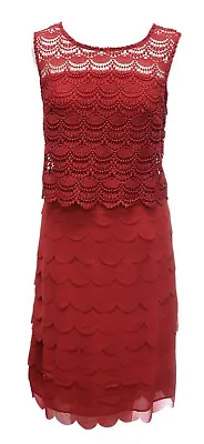 Womens Bnwt Plus Size Red Crochet Lace Yoke Scallop Party Cocktail Dress £99 • $45.56