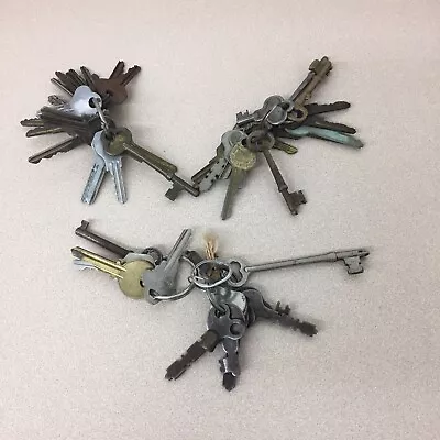 Antique Key Lot 49 Keys 3 Key Rings Skeleton Lock Art Deco Steam Punk AR5 • $48.95