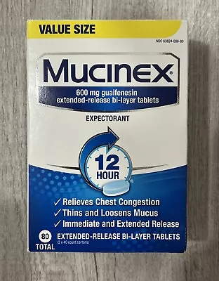 Mucinex Value Size 600 Mg 80 Tablets For Chest Congestion & Mucus EXP 2025 • $30