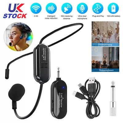 2.4G Wireless Microphone Headset Mic For-Voice-Amplifier Speaker Meeting Singing • £15.95