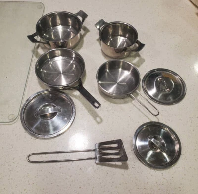 $9.99 • Buy Kids Toy Kitchen Stainless Steel Pot And Pans Play Set And Cooking Utensils 