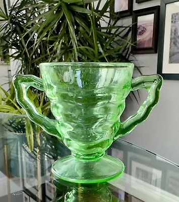 1920s Art Deco Green Uranium Vaseline Glass Sugar Bowl By DC Jenkins Glass EXC! • $22.99