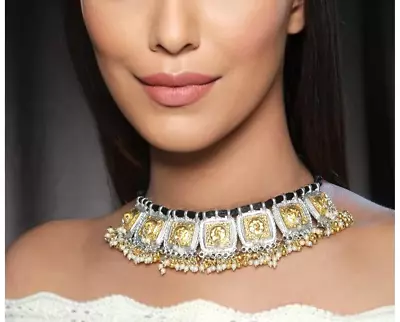 Indian Bollywood Gold Plated Kundan Choker Bridal Necklace Indian Jewelry Set • $14.07