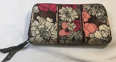 Vera Bradley Zip Around In Mocha Rouge- Wallet - Clutch - Floral Pinks • $13.99