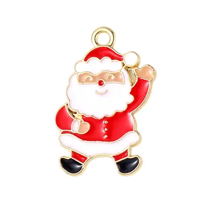 ❤ 5 X GOLD Plated Enamel Father Christmas SANTA CLAUS 23mm Charm Pendant UK ❤ • £2.20