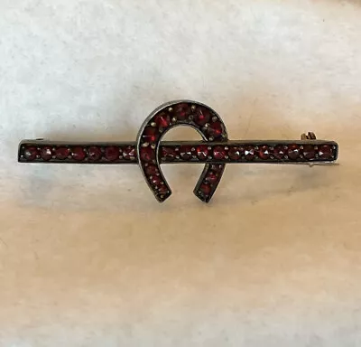 Gorgeous Antique Garnet Horseshoe Bar Brooch Equestrian Stock Tie • $169