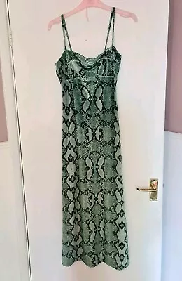 Collusion @ ASOS Size 10 Green Velvet Strappy Midi Dress Snake Print Snakeskin • £10