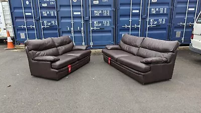 Pair Of Brown Leather G Plan Sofas • £495