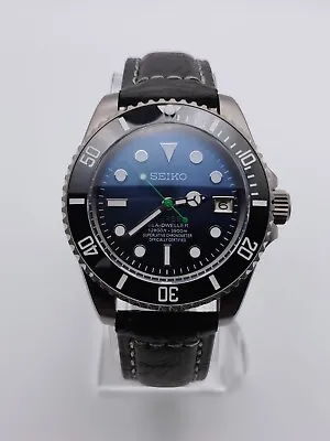 Custom Seiko Mod TITANIUM DeepSea Blue With Black Leather Strap • $495