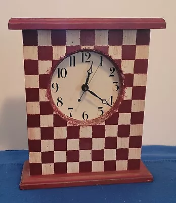 Checkerboard Clock Handcrafted Country Mantle Shelf Clock 12 1/2  Made In USA • $29.99