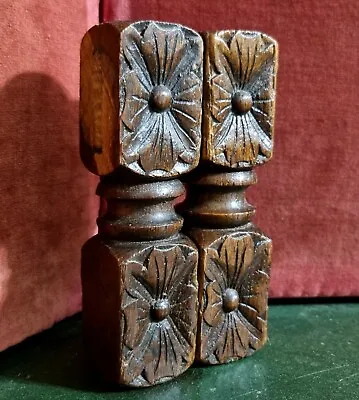 $89 • Buy 2 Victorian Rosette Wood Carving Column Antique French Architectural Salvage 5 9