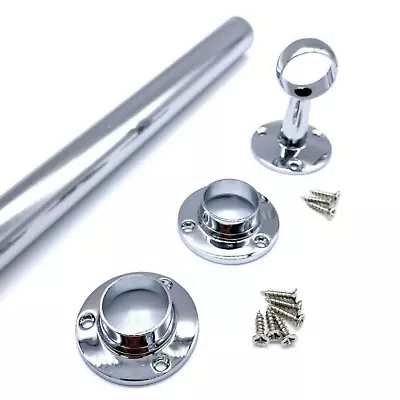 Wardrobe Pole Hanging Rail Chrome Clothes Pole 25mm Round Tube • £21.75