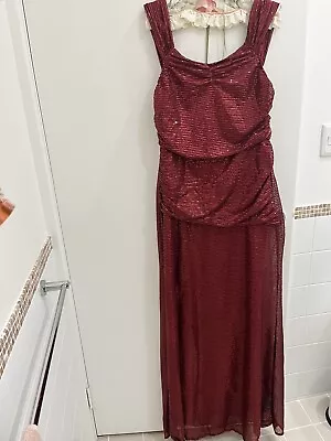 SEQUINED ALL OVER!! New- Burgundy LONG  PARTY DRESS.stretchy!!.size 14/16 • $14