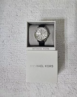 Michael Kors MK2518 Hartman Silver Dial Black Leather Strap Women's Watch • $20