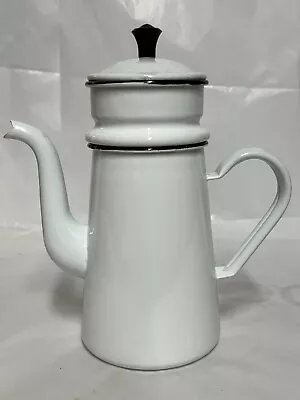 Vintage White Coffee Biggin French Drip Pot Enamelware 4 Pieces 9.5  • $48