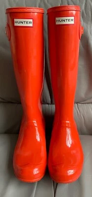£55 • Buy Hunter Original Tall Orange Gloss Wellies Wellington Rubber Boots UK5
