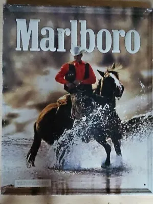 Vintage Marlboro Cowboy Horse Cigarette Tobacco Sign Tin Metal • $75