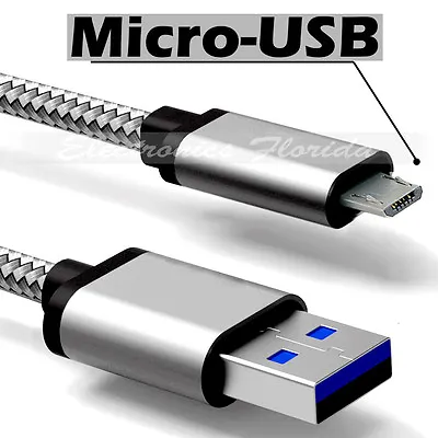 15FT Micro USB Nylon Braided Rope Data Sync Charger Charging Cable Cord SILVER • $7.39