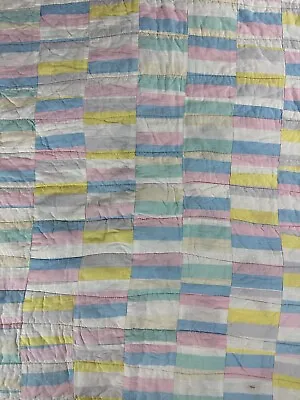 Vintage 1960’s Geometric Handmade Patchwork Quilt Blanket 66”x75”Double-Sided • $34.99