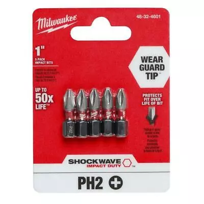 Milwaukee Shockwave Phillips #2 X 1 In. L Screwdriver Bit Steel 5 Pk • $9.95