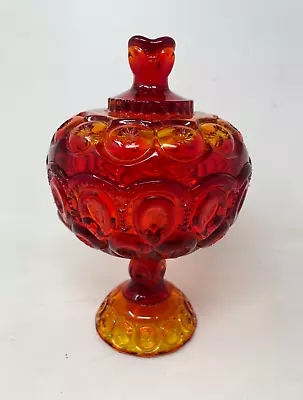 Vintage LE Smith Moon And Stars Amberina Footed Pedestal Compote Candy Dish 7” • $75