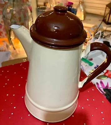 Retro KitschEnamel Coffee Pot Vintage MadeinPoland Camping Campervan Cream/brown • £9.70