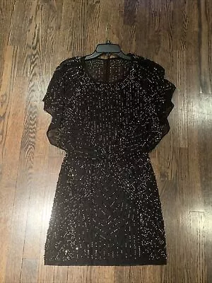 AQUA Black Illusion Mesh Deco Beaded Blouson Cocktail Dress 4 Y2k Zara Gap • £77.15