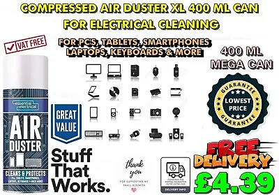 £3.49 • Buy Compressed Air Duster Cleaner Spray For Keyboard Gadgets Tech Pc Xl Can 400 Ml !