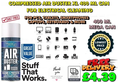 £3.49 • Buy Compressed Air Duster Cleaner Spray For Keyboard Gadgets Tech Pc Xl Can 400 Ml !