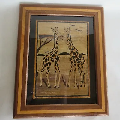 Giraffe Photo Hand Crafted Marquetry Wood Inlay Picture 11in X 13in Framed • $24.89