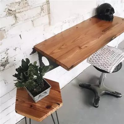 Industrial Rustic Wall-Mounted Table Dining Table Desk Pine Wood Wall-Mounted • $151.31