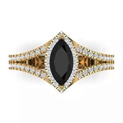 1.2 Marquise Split Halo Natural Onyx Promise Wedding Ring Solid 14k Yellow Gold • £305.07
