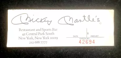 Receipt Stub From Mickey Mantle's Restaurant And Sports Bar In NY • $20