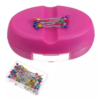 Magnetic Pin Cushion With 100pcs Plastic Head Pins With Drawer Pink • $15.61