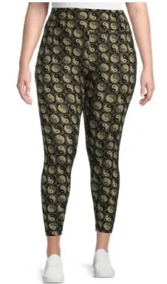 NEW♈Junior Printed ANKLE High Rise Legging By NOBO Size 2X~Olive/black Ying/yang • £5.77