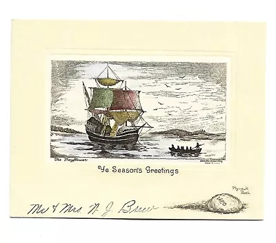 Vtg Christmas Card ShipThe Mayflower Plymouth Rock Used 1933 Env • $3.99