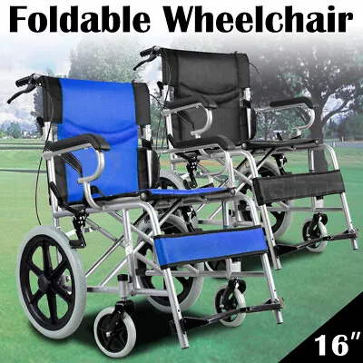 16  Foldable Wheelchair Park Brakes Lightweight Soft Mobility Aid Disabled Fold • $132