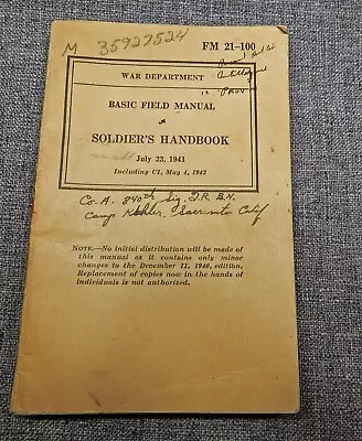 WW II Soldier's Handbook~Basic Field Manual ~July 23 1941 ~ Nice • $20