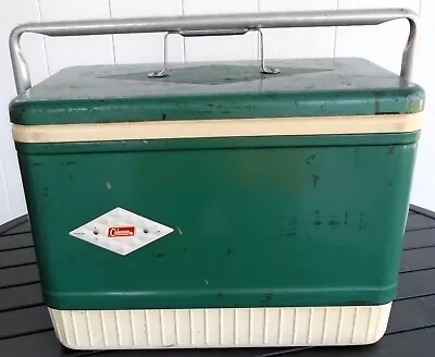 Vintage Coleman Cooler Ice Chest Box Camping Green / White - 27qt Diamond Logo • $15.50