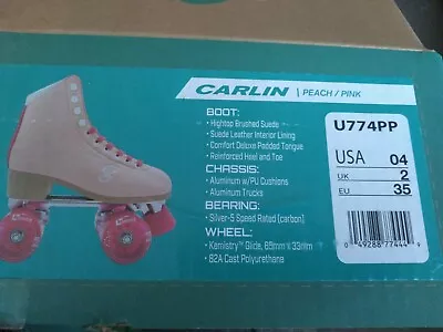 BRAND NEW Candi Girl CARLIN Brushed Suede Peach & Pink Quad Roller Skates SIZE 4 • $19.99