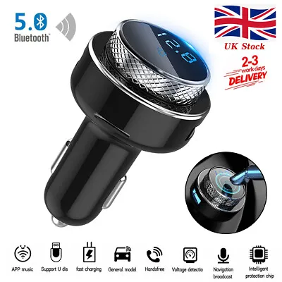 Bluetooth 5.0 Car Wireless FM Transmitter MP3 Player Radio 2 USB Charger Adapter • £12.59