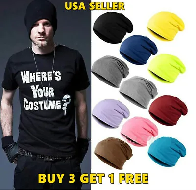 Beanie Thin Plain Knit Hat Baggy Cap Cuff Slouchy Skull Hats Ski Men Women • $5.45