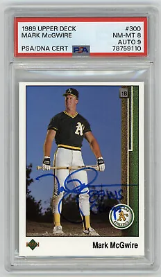 1989 A's Mark McGwire Signed Card Upper Deck #300 W/ '89 WS Champs PSA 8 AUTO 9 • $229