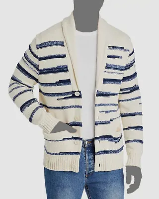 $445 Vince Men's Ivory Space Dyed Striped Cardigan Sweater Size XL • $142.78
