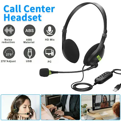 £10.49 • Buy USB Wired Headset Headphones With Microphone Mic For Computer PC Centre Call 