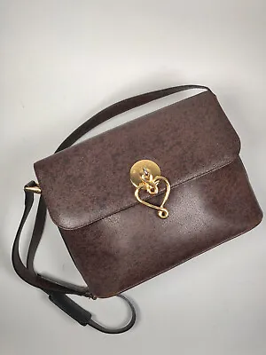 Vintage Brown Leather Moschino Shoulder Bag Purse With Heart Twist Lock Redwall • $180