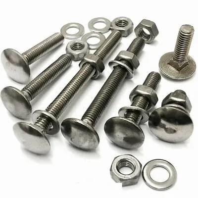 M5 A2 Stainless Steel Cup Square Carriage Bolts Coach Screws Washers Full Nuts • £4.55
